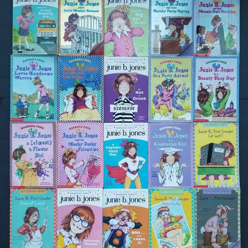 ALMOST COMPLETE SET OF 20 SCHOLASTIC JUNIE B. JONES BOOKS W/STICKERS & FOIL COVERS