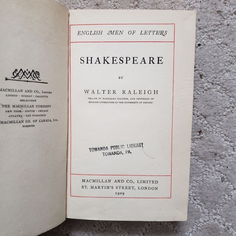 English Men of Letters: Shakespeare (1st Edition Reprint, 1909)
