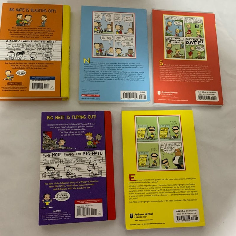 BIG NATE Lot Of 5 CHILDREN'S Comics SOFT COVER BOOKS, One It’s Hard Cover Big Nate: Silent but Deadly