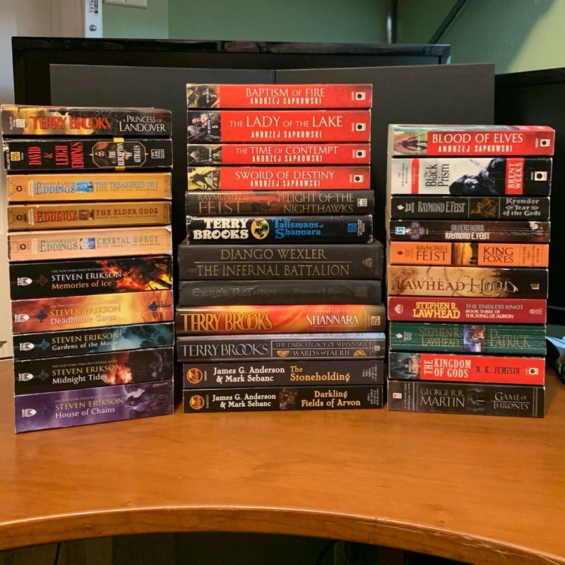 Massive Epic Fantasy Lot: Malazan, Witcher, Game of Thrones, Shannara, More, 32 Books