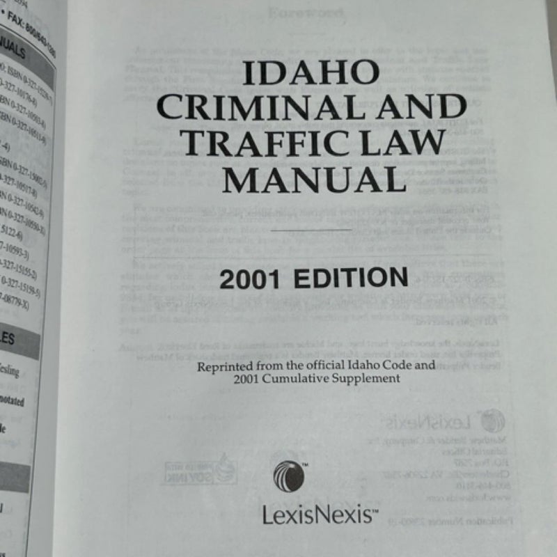 Idaho Criminal And Traffic Law Manual