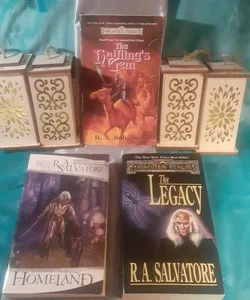 3 Forgotten Realms  Drizzt Do'Urden books by R.A. Salvatore: The Halfling's Gem , Homeland, The Legacy