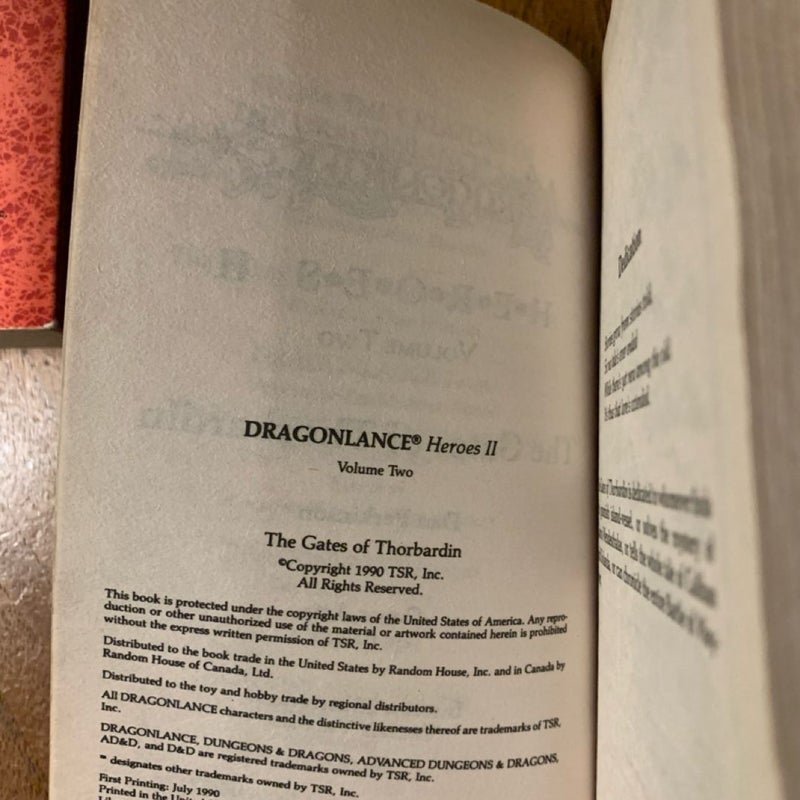 DragonLance: Heroes II Trilogy: Kaz the Minotaur, The Gates of Thorbardin, Galen Beknighted, All First Edition First Printing