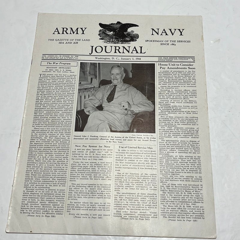 Army Navy Journal Washington DC Vol. 81, No 18, Jan 1, (1944)