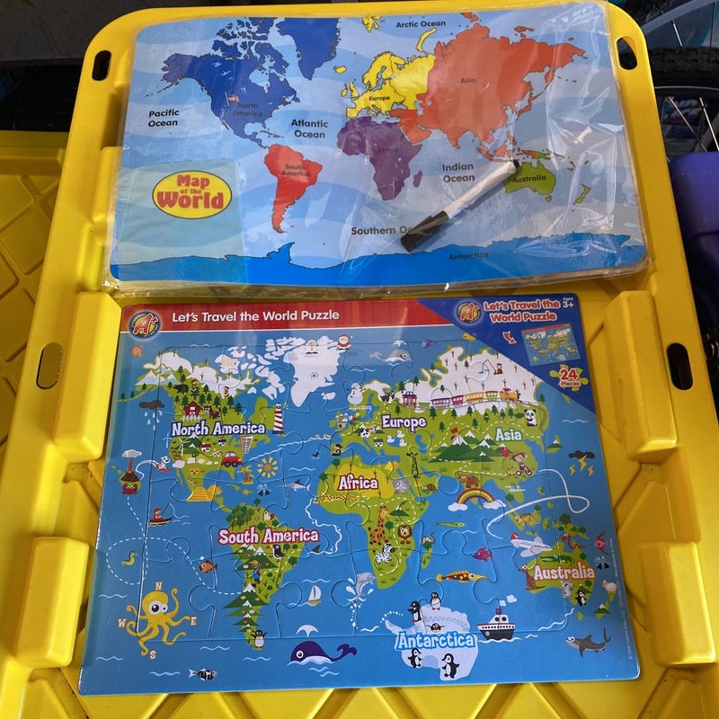 World puzzle and dry erase map (2 sides)