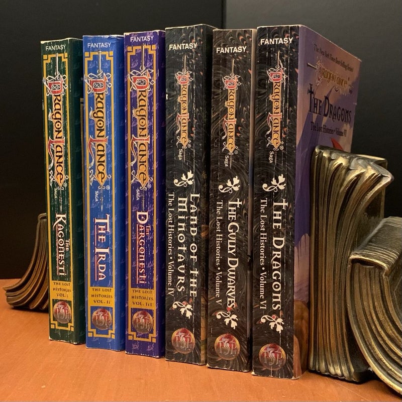 Vintage 1995 First Edition DragonLance: Complete Lost Histories Series 1-6 Set: The Kagonesti, The Irda, The Dargonesti, Land of the Minotaurs, The Gully Dwarves, The Dragons