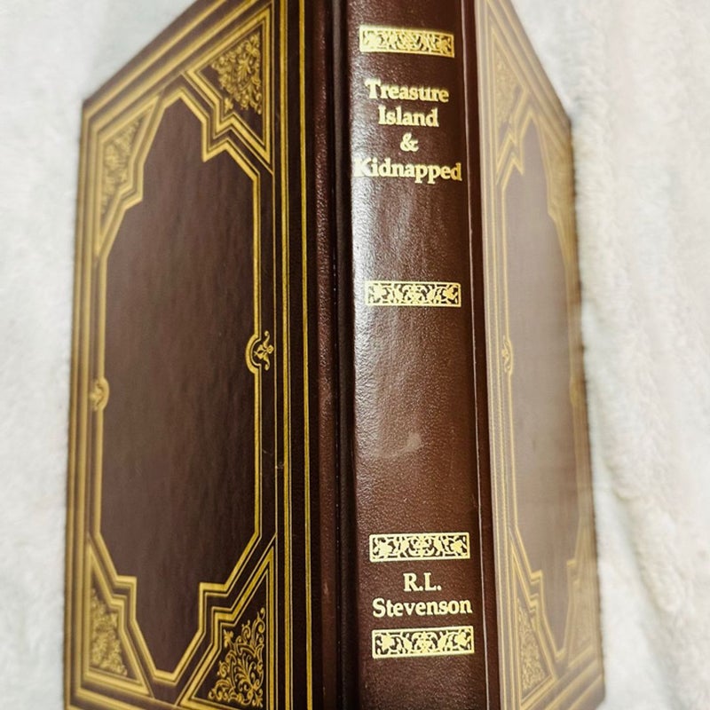 Treasure Island & Kidnapped, Brown Leatherbound Hardcover with Gold Embellishments & Lettering. Collectors Library Of Classics