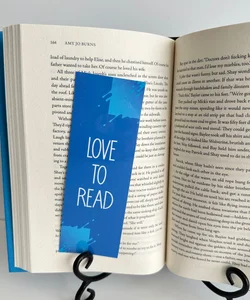 Bookmark, “Love to Read” Blue Square Splatters