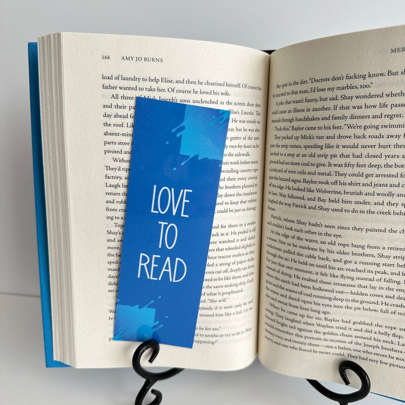 Bookmark, “Love to Read” Blue Square Splatters