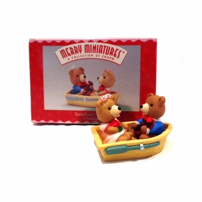 Love Story Hallmark Merry Miniatures 1996 Sweetheart Cruise Bear Boat ~ Set of 3 Figurines