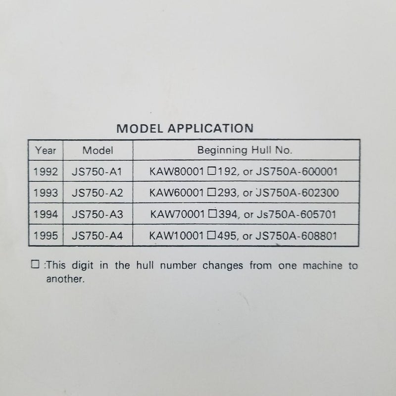 OEM 1992-1995 Kawasaki Jet Ski 750SX P/N 99924-1156-04 SERVICE MANUAL