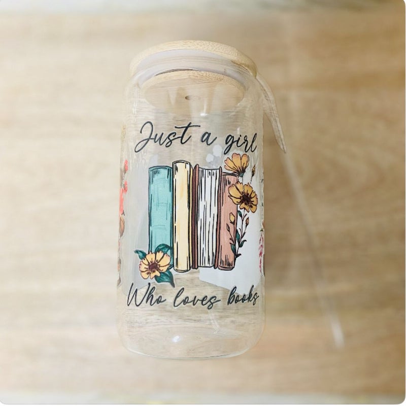 Just a Girl who loves books glass can tumbler