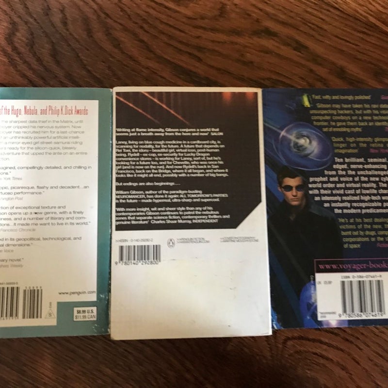 Lot Of (3) Vintage Science Fiction by William Gibson - Neuromancer, All Tomorrow’s Parties, Burning Chrome - Paperback, SFF