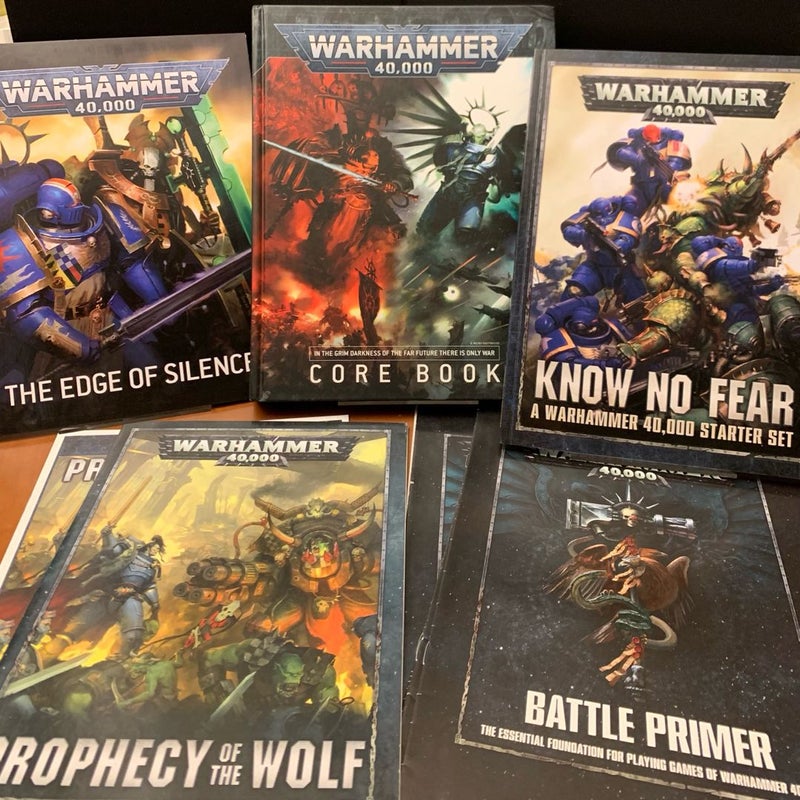 Warhammer 40k Starter Lot: Core Book, Know No Fear, Prophecy of the Wolf, The Edge of Silence, Battle Primers, First Missions