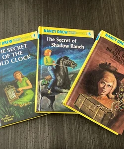 Nancy Drew Set: the Secret of the Old Clock, the Secret of Shadow Ranch, Mystery of the Brass-Bound Trunk