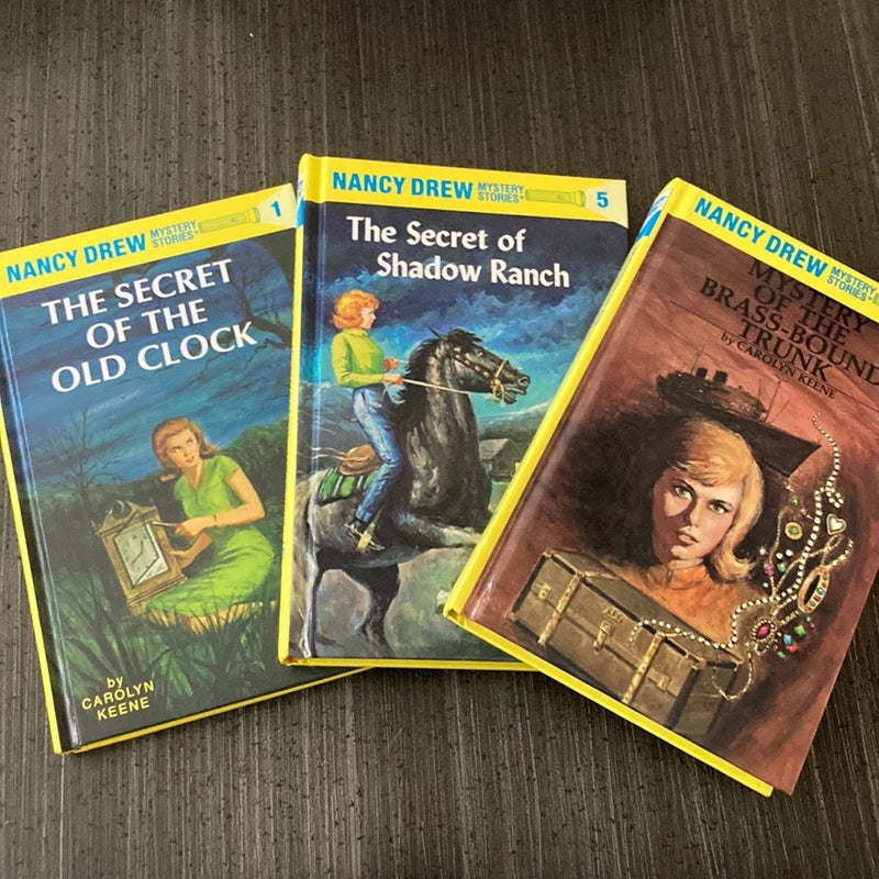 Nancy Drew Set: the Secret of the Old Clock, the Secret of Shadow Ranch, Mystery of the Brass-Bound Trunk