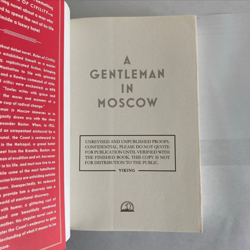 A Gentleman In Moscow US ARC 