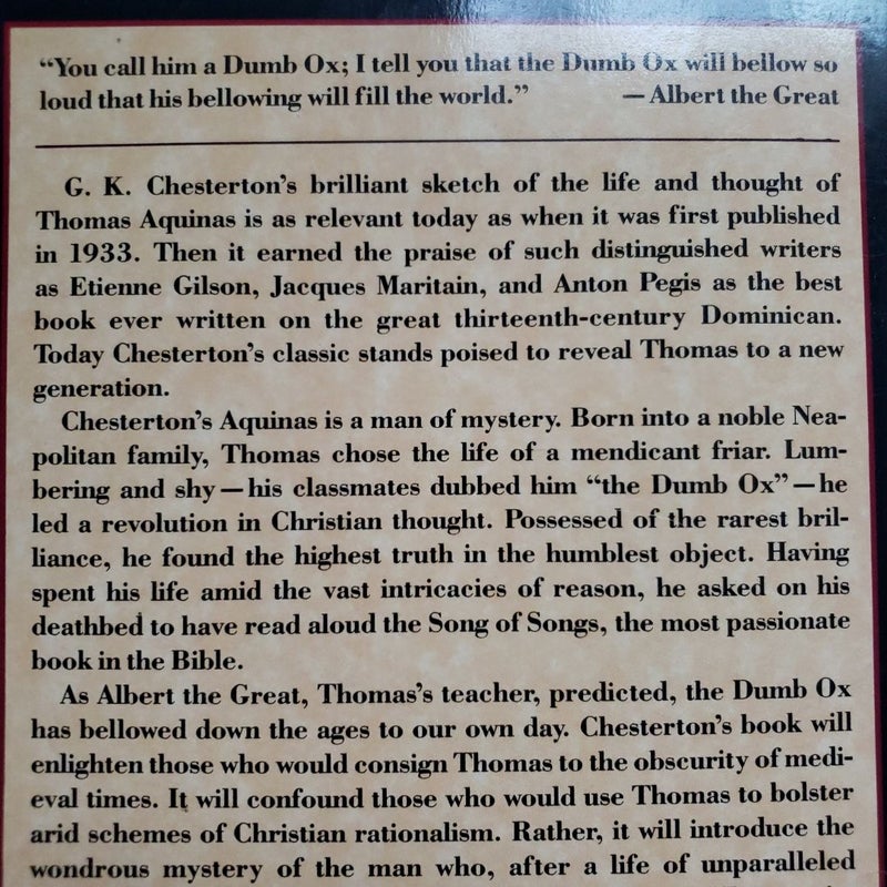 St. Thomas Aquinas: 'the Dumb Ox'