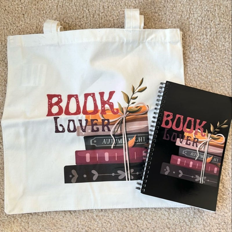 Book Lover tote and notebook