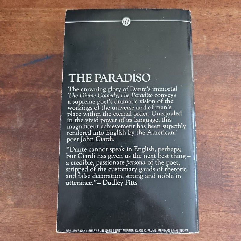 VINTAGE 1970 The Paradiso (Written by Dante Alighieri, Translated by John Ciardi) Mentor Book Series