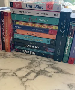 ARCS Out of the blue, Infamous, The Love Match, How to pack for the end of the world, Chef’s kiss, A Little bit country, Beauty and the Besharam, the witchery, Light it up, The days of bluegrass love, The black kids, the sleepless, nothing sung and nothing spoken, queen of the tiles, kings of b’more, forging silver into stars, the chandler legacies, kiss her once for me, epically earnest 