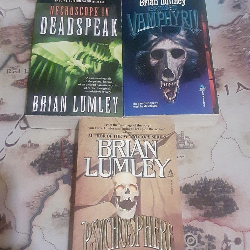 3 Brian Lumley Horror Book Lot Psychosphere, Necroscope 2,4 Vamphyri and Deadspeak 