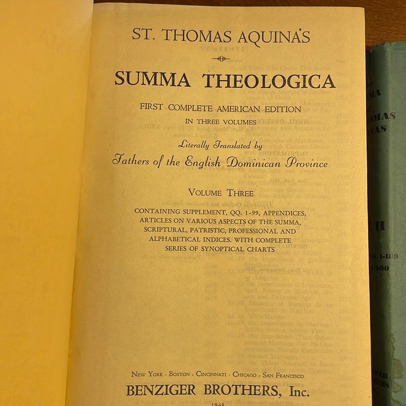 The Summa Theologica of St. Thomas Aquinas (1st American Edition, 3-volume set) 