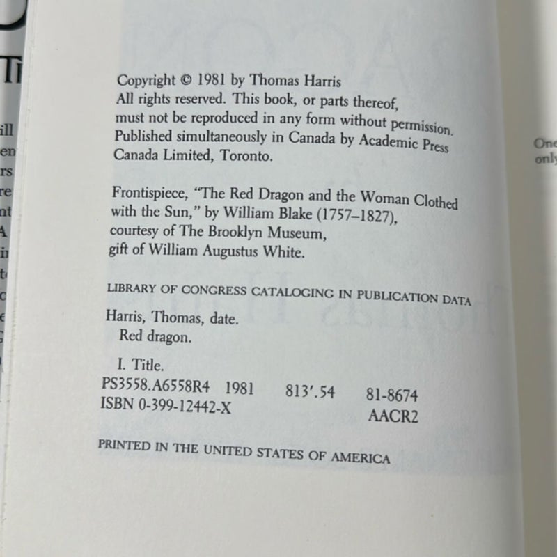 Red Dragon (1981) 1stEDT/1st Print