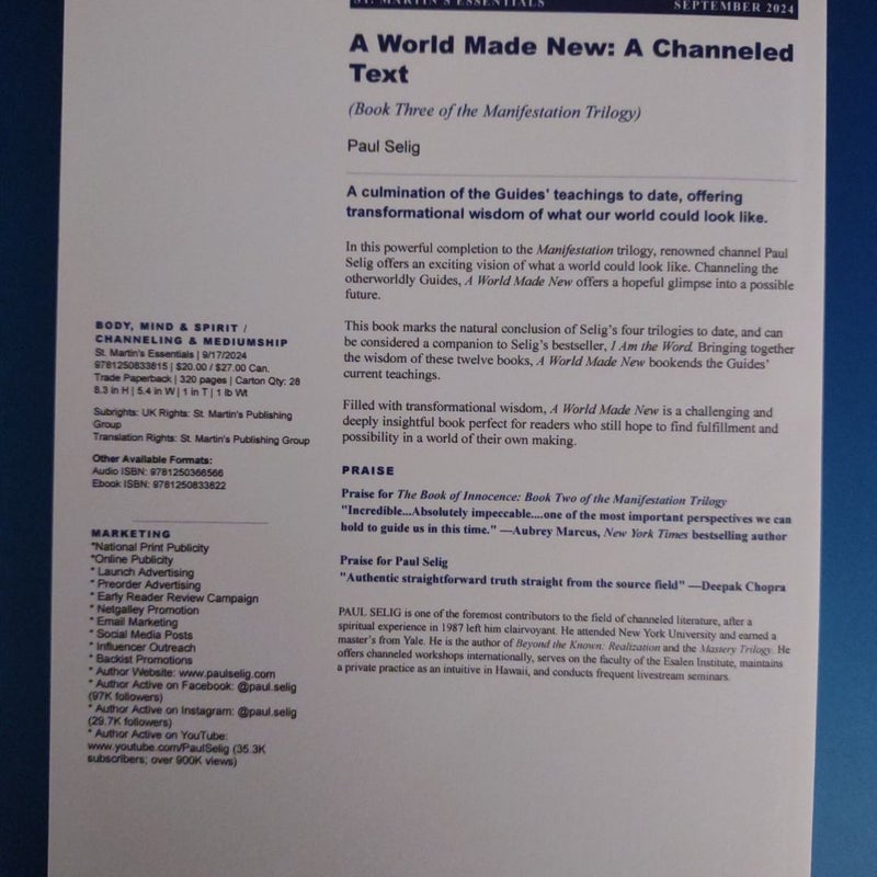 A World Made New: a Channeled Text (ARC)