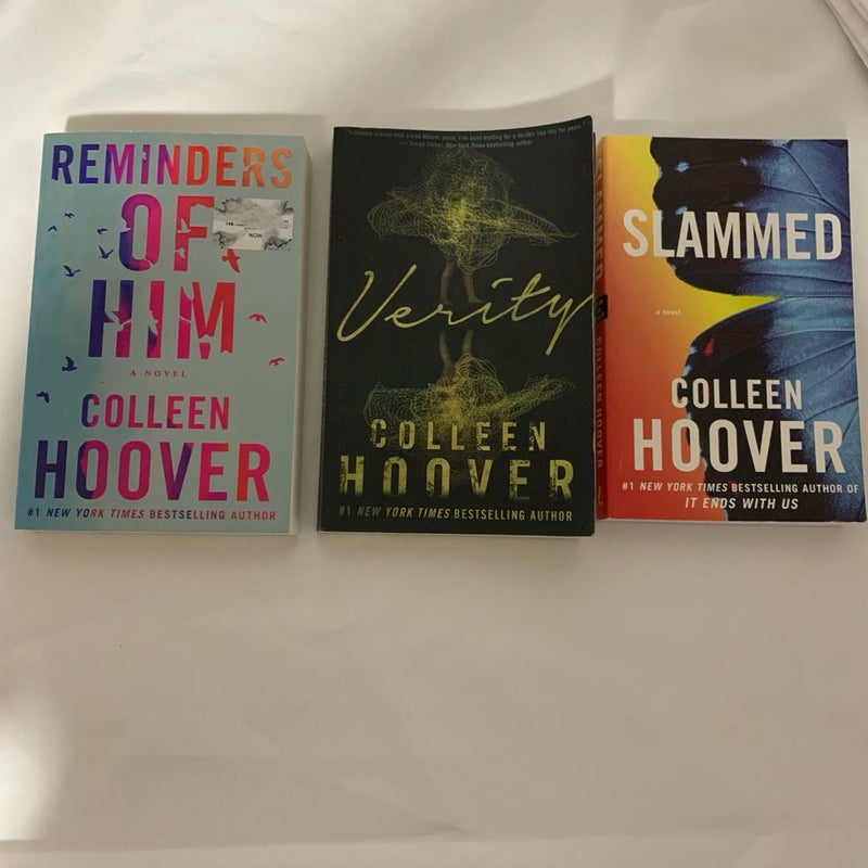 Lot of 3 Colleen Hoover Payperback Books:Reminders of Him, Verity and Slammed.