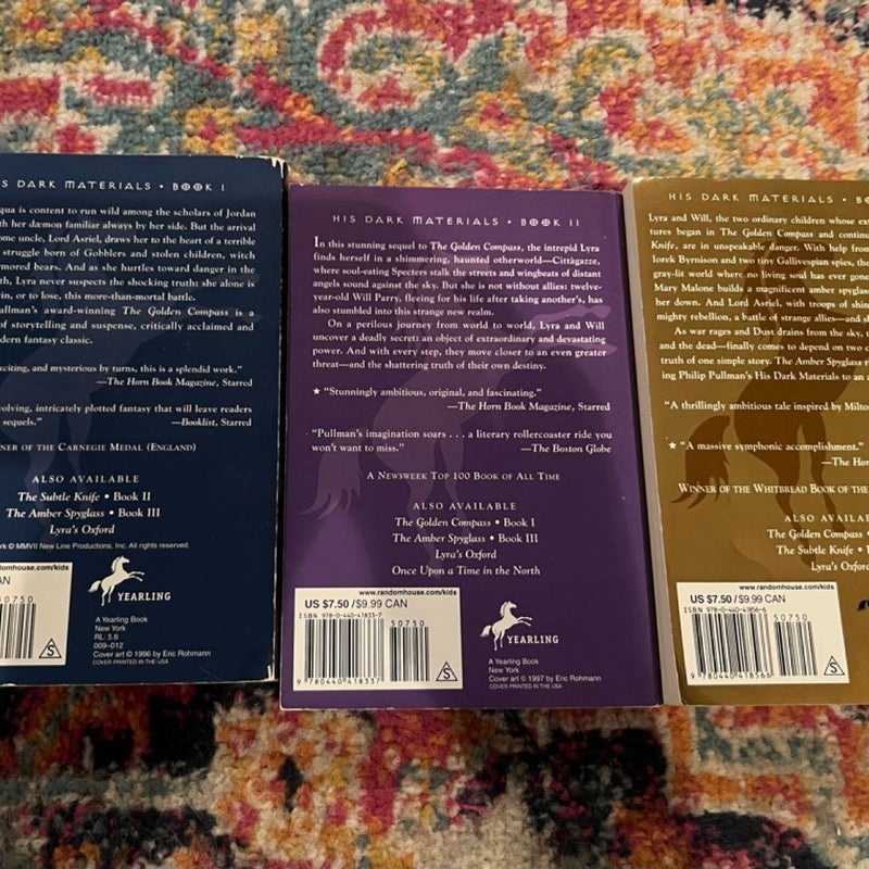 His Dark Materials Trilogy Pullman Golden Compass/Subtle Knife/Amber PB lot VG