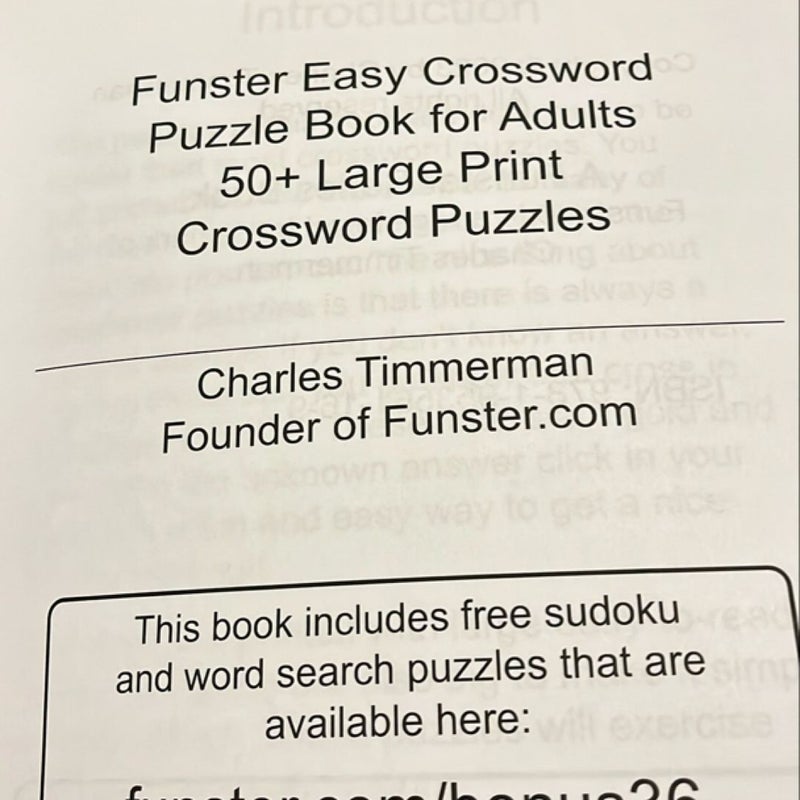 Funster Easy Crossword Puzzle Book for Adults - 50+ Large Print Crossword Puzzles