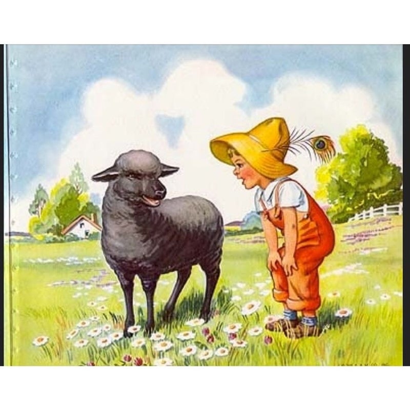 Vintage "Baa, Baa Black Sheep" Nursery Rhyme Print Illustrated by EULALIE Colorful Book Art Page