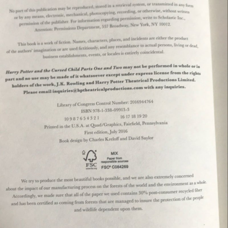 Harry Potter and the Cursed Child Parts One and Two (Special Rehearsal Edition Script)