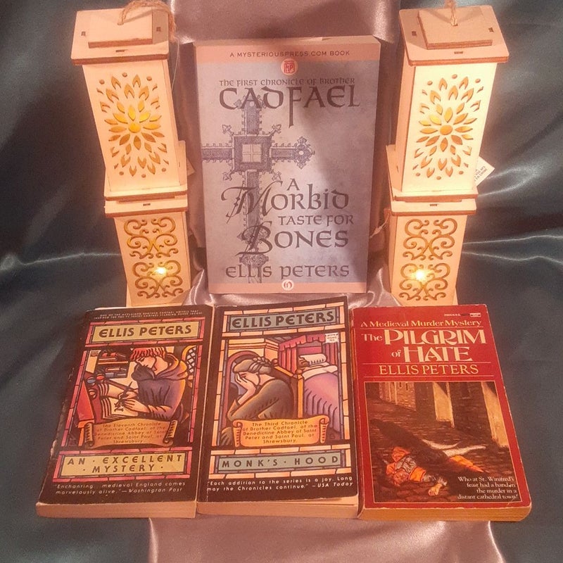 5 A Brother Cadfael Medieval Monk Mysteries by Ellis Peters , A Morbid Taste for Bones, The Pilgrim of Hate, Monk's Hood, Summer of the Danes, An Excellent Mystery