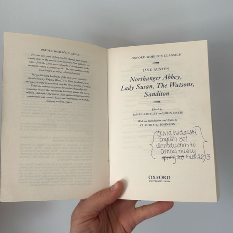 Northanger Abbey, Lady Susan, the Watsons, and Sanditon