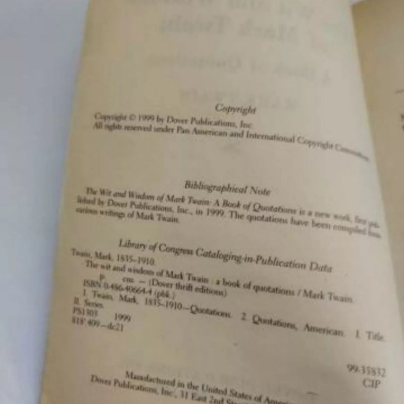 The Wit And Wisdom Of Mark Twain A Book Of Quotations