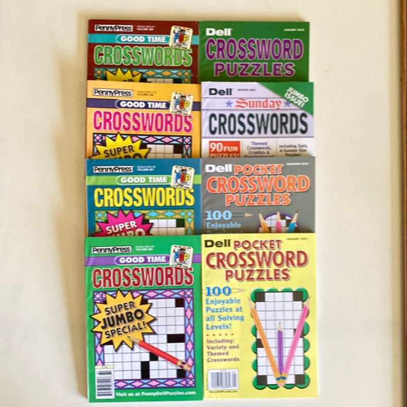 Lot of 8 Dell Penny Press Crossword Puzzle Books All Solving Levels P2