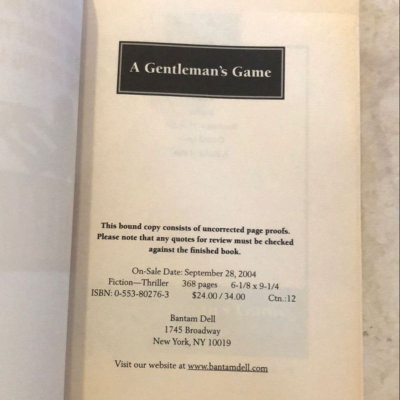 A Gentleman's Game Advanced Reading Copy