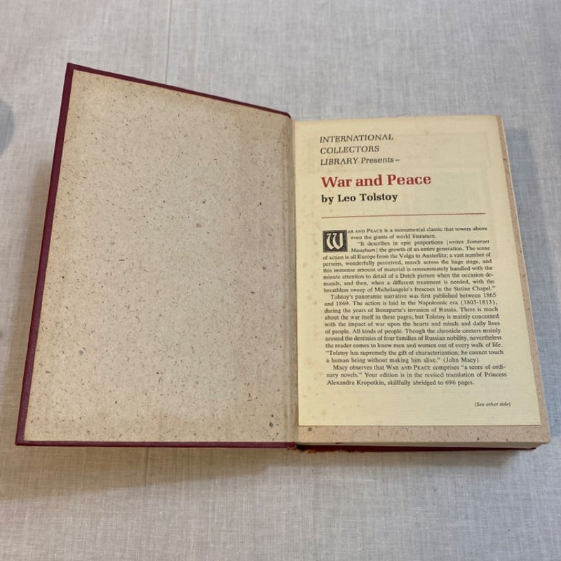 War and Peace Leo Tolstoy International Collectors Library 1960 Hardcover Book