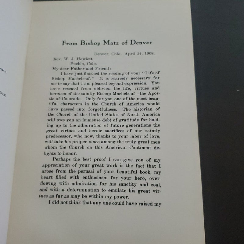 Life of Bishop Machebeuf by Rev. W.J. Howlett - First Bishop of Denver - 1954