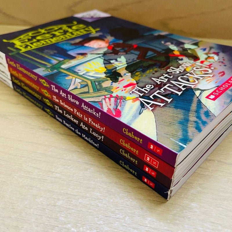 Eerie Elementary Bundle-Lot of 4; The Locker Ate Lucy (2), The Science Fair is Freaky (4), Sam Battles the Machine (6), The Art Show Attacks (9)
