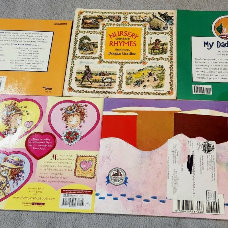 Nursery Rhymes, Fancy Nancy: Heart to Heart, I Can Read About Seasons,  The Snowy Day, My Daddy and I 