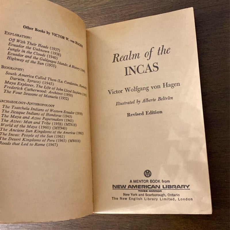 Realm of the Incas by Victor Wolfgang Von Hagen (1961, paperback) (Staining)