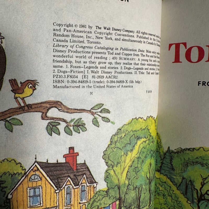 TOD AND COPPER Walt Disney's Wonderful World of Reading Book Club-Vintage 1981