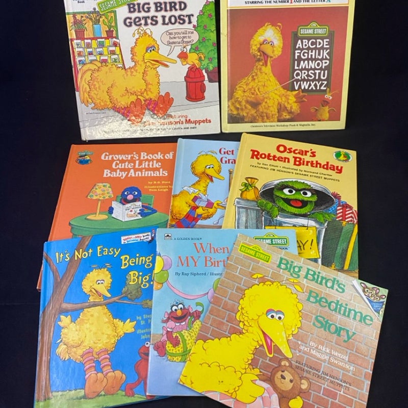 Sesame Street Books Set Lot of 8 Vintage Ernie Bert Grover Big Bird Oscar Elmo