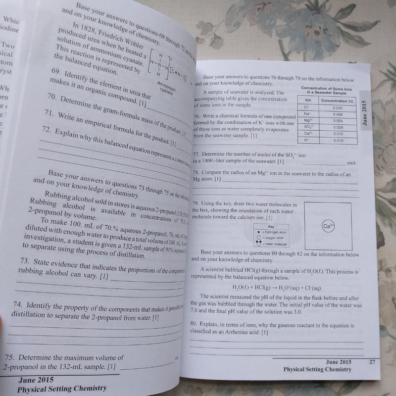 Physical Setting Chemistry Regents Review Practice Tests