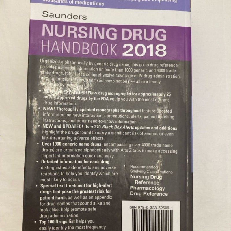 Saunders Nursing Drug Handbook 2018 Trade Paperback