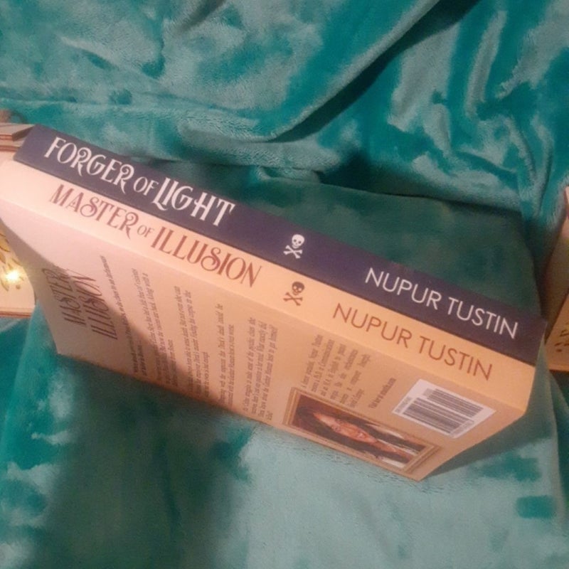 2x A Celine Skye Psychic Mystery book lot by Nupur Tustin! trade paperback, Forger of Light, Master of Illusion