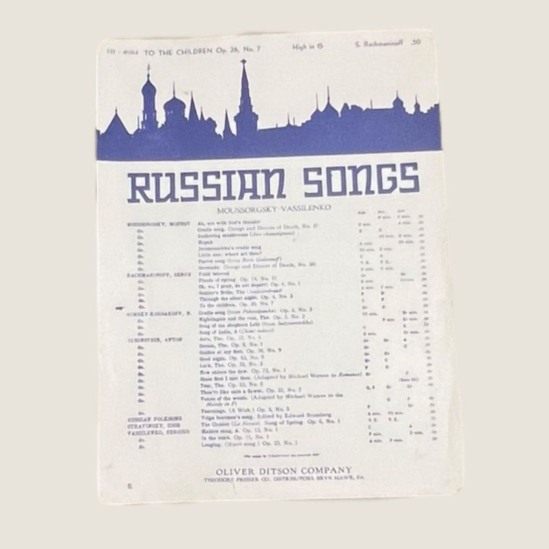 Russian Songs The NIGHTINGALE & the Rose Vtg Sheet Music 1919 Oliver Ditson SM1